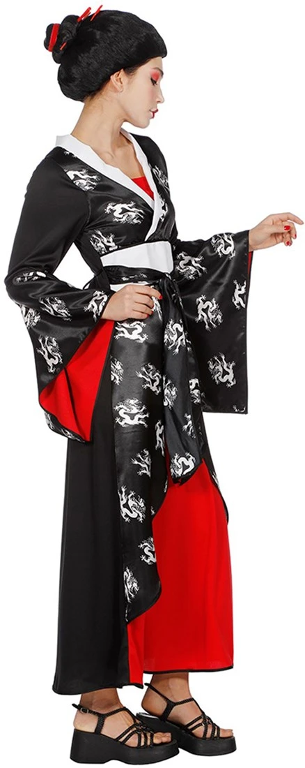 Overig Dameskostuum Japanse Dame Zwart-Rood - Afbeelding 2