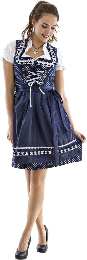 Overig Dirndl Blauw-Wit Met Stippen 60cm Luxe 3dlg.