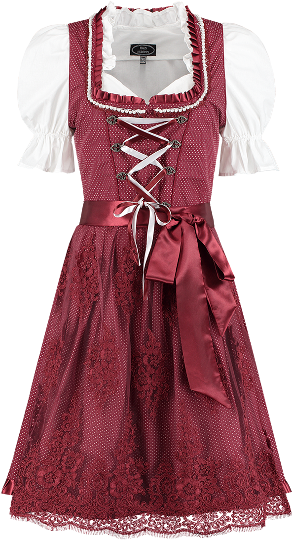 Overig Dirndl Wijnrood Met Witte Stippen 60cm (100% Katoen)