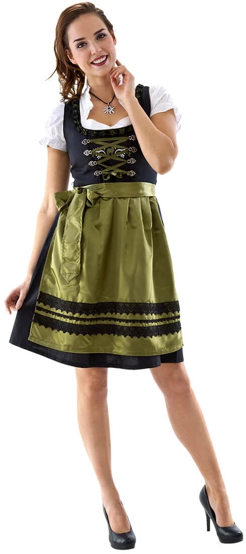 Overig Dirndl Zwart-Olijfgroen 60cm Luxe 3dlg. (100% Kat)