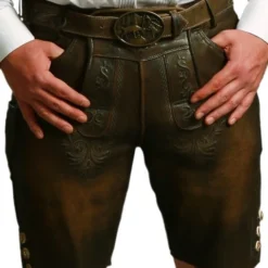 Overig Heren Lederhose Geitenleer Kort Bruin Met Riem