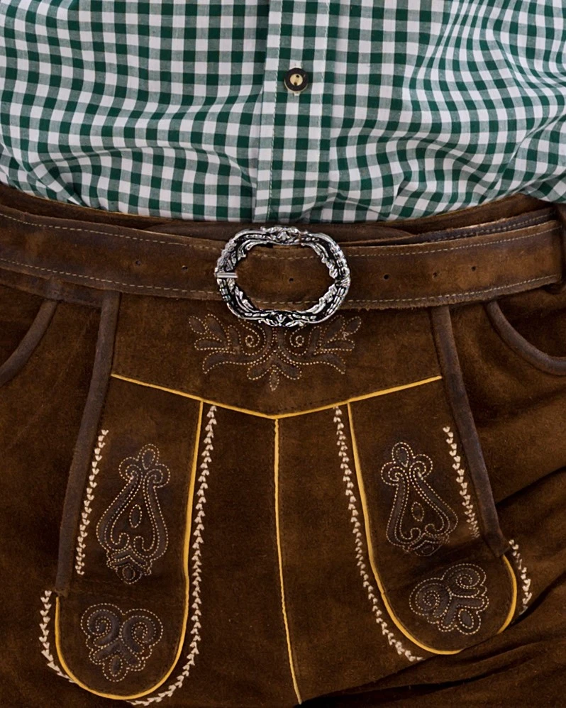 Overig Heren Lederhose Kort Luxe Bruin Antiek Met Riem - Afbeelding 2