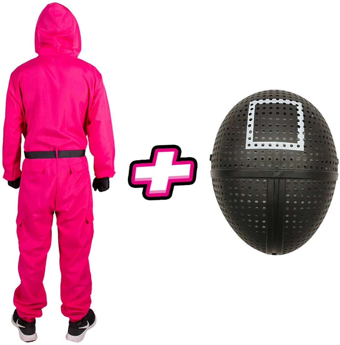 Carnavalsland Pakket Squid Game - Dames Kostuum En Masker Vierkant - Afbeelding 3