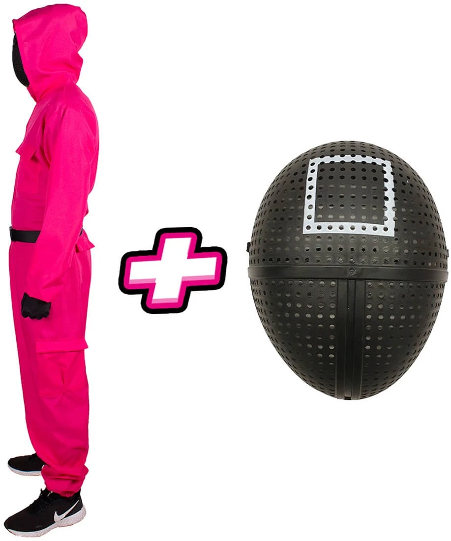 Carnavalsland Pakket Squid Game - Dames Kostuum En Masker Vierkant - Afbeelding 2